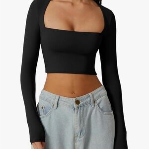 Elegant Black Long Sleeve Crop Top